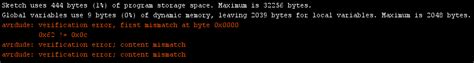 avrdude verification error content mismatch|c++ .